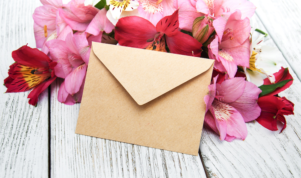 paper envelope with flowers